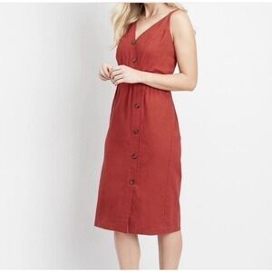 NWT  Maurices Linen Blend Button Front Dress Rustic Red Sz Lg